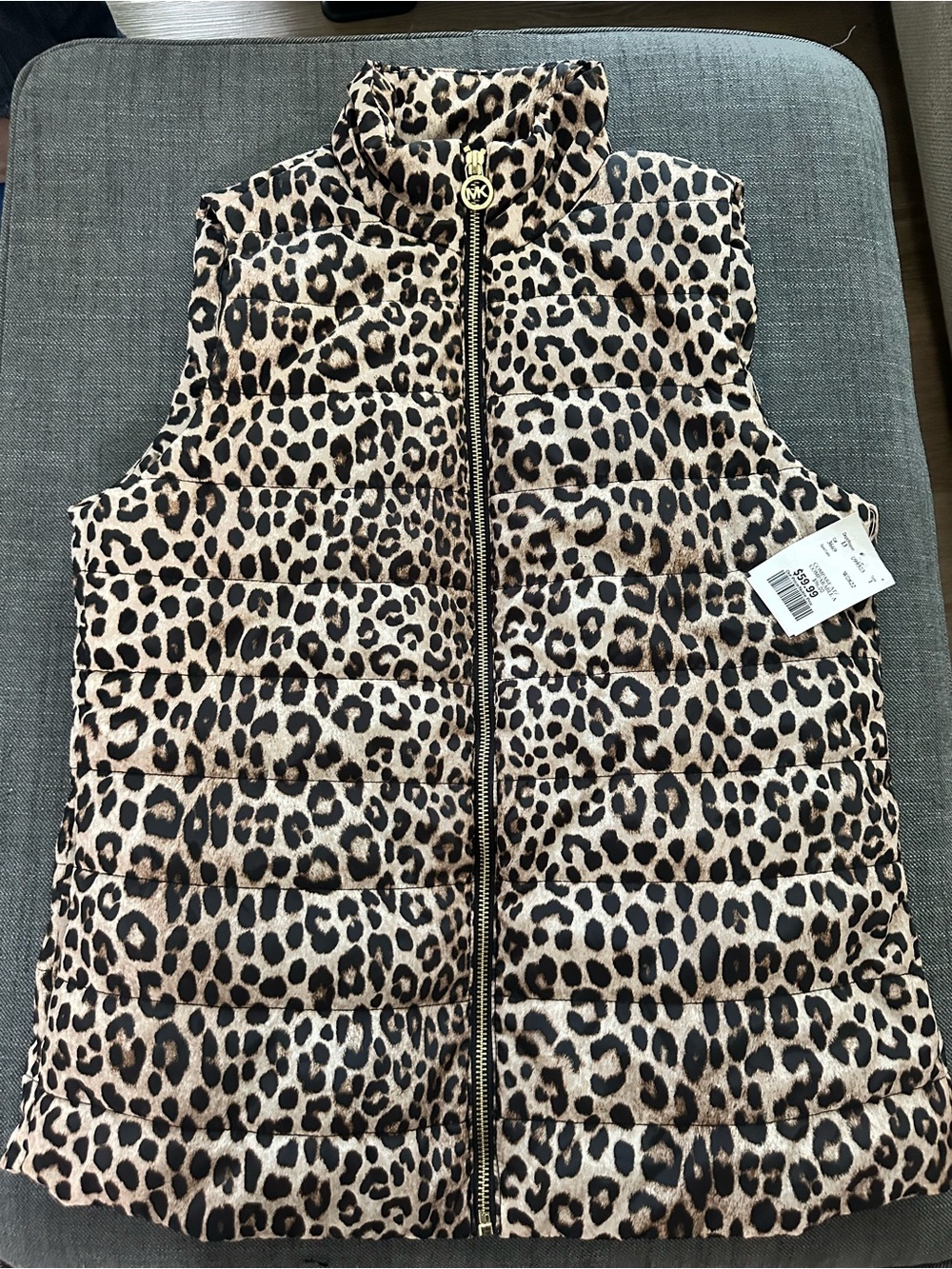 Michael Kors Girls Leopard Print Puffer Vest - Tan & Black